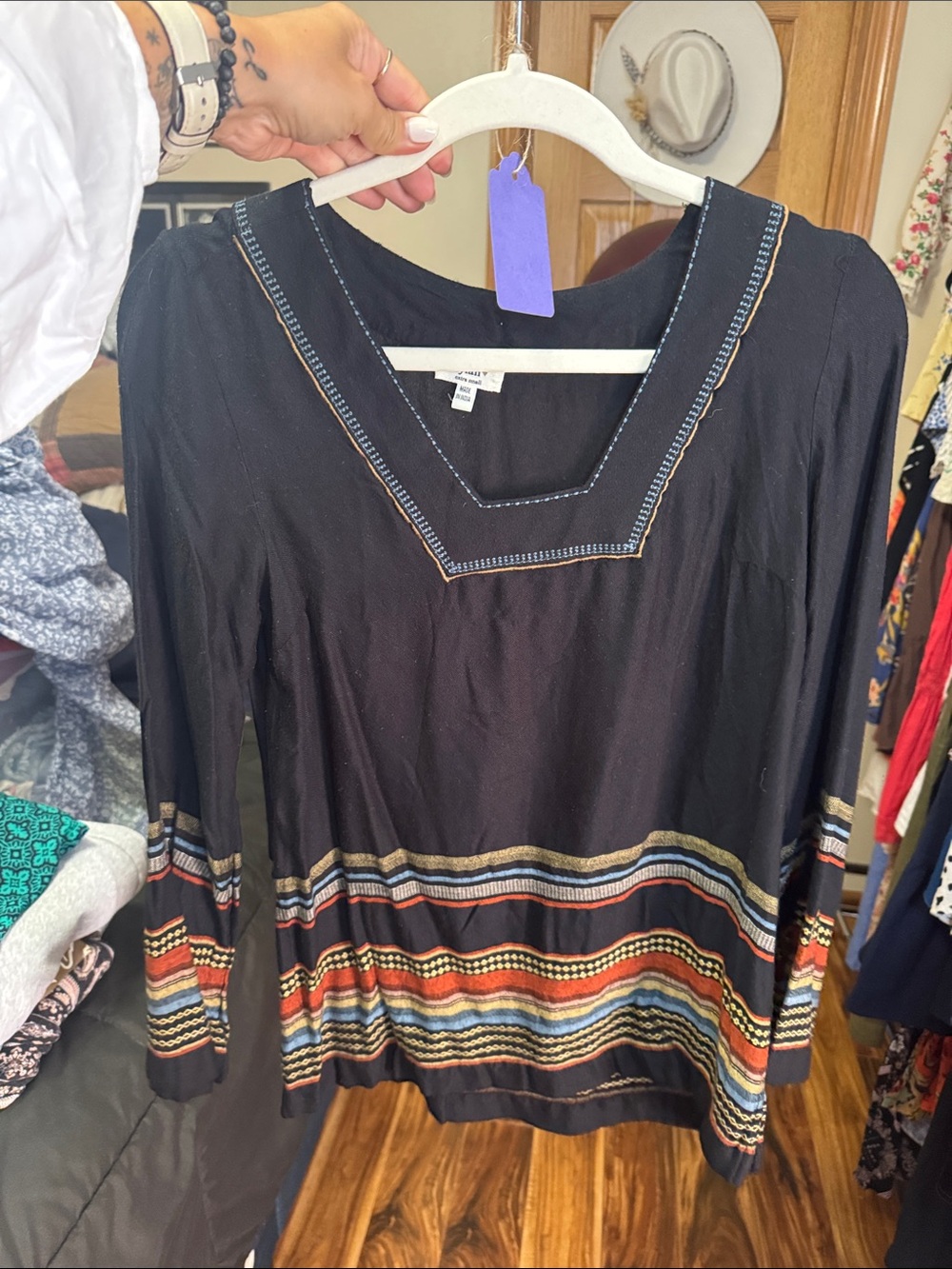 dylan Black Short Sleeve Top with Multicolor Stripes